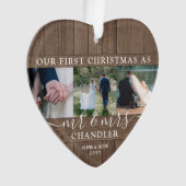 Mr & Mrs 4 Photo First Christmas Rustic Faux Wood (devant)