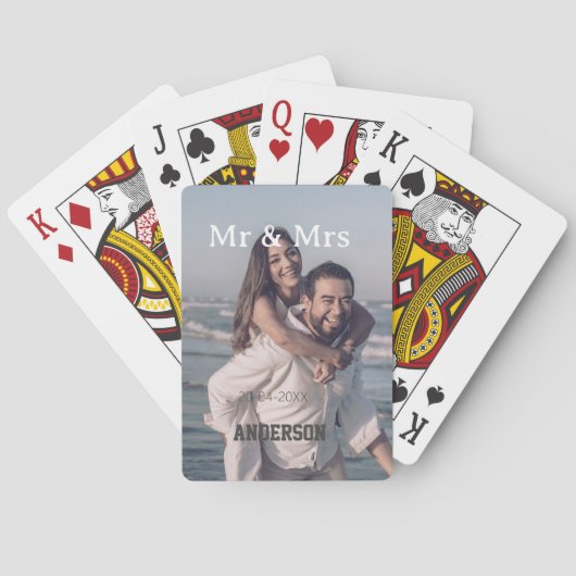 Mr & Mrs add family name photo date wedding family Pokerkaarten (Achterkant)