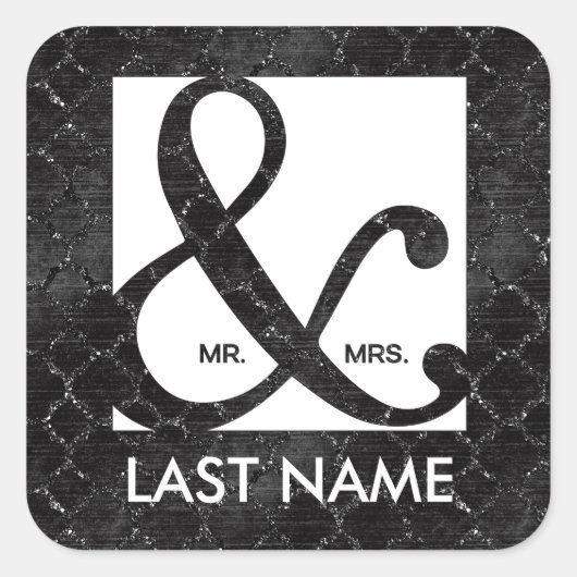 Mr & Mrs Ampersand Black Glitter Sticker (Voorkant)