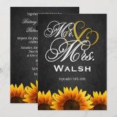 Mr & Mrs Black Sunflower Wedding Invitations Kaart (Voorkant / Achterkant)
