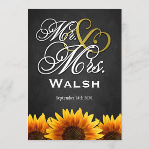 Mr & Mrs Black Sunflower Wedding Invitations Kaart