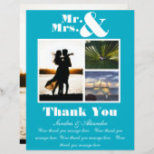 Mr Mrs Blauwgroen Blue Dank u Kaart Foto bruiloft (Voorkant / Achterkant)