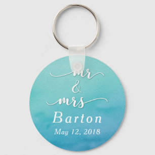 "Mr & Mrs." Blauwgroen & Blue Wedding met Datum Sleutelhanger