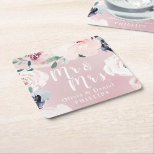 Mr & Mrs Blooming botanische bloesem Vierkante Kartonnen Onderzetter