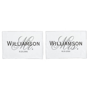 Mr. & Mrs Bride & Groom Pas getrouwd Custom Set Kussensloop