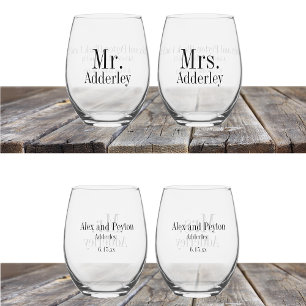 Mr Mrs Bride Groom Wedding Gepersonaliseerd Wijnglas Zonder Voet