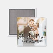 Mr & Mrs | Bruiloft | Aangepaste foto vierkante ma Magneet (Voorkant / Achterkant)