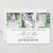 Mr & Mrs Bruiloft Fotocollage Modern Monogram Feestdagenkaart (Voorkant)