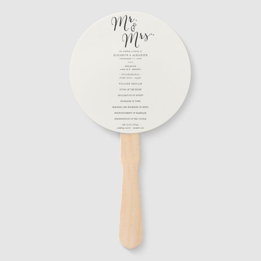 Mr & Mrs Calligraphy Script Chic Wedding Program Handwaaier (Voorkant)