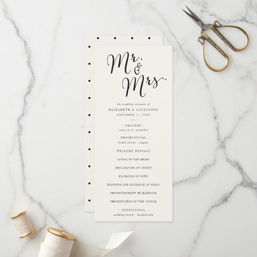Mr & Mrs Calligraphy Script Classic Chic Wedding Programma (Voorkant / Achterkant in situ)