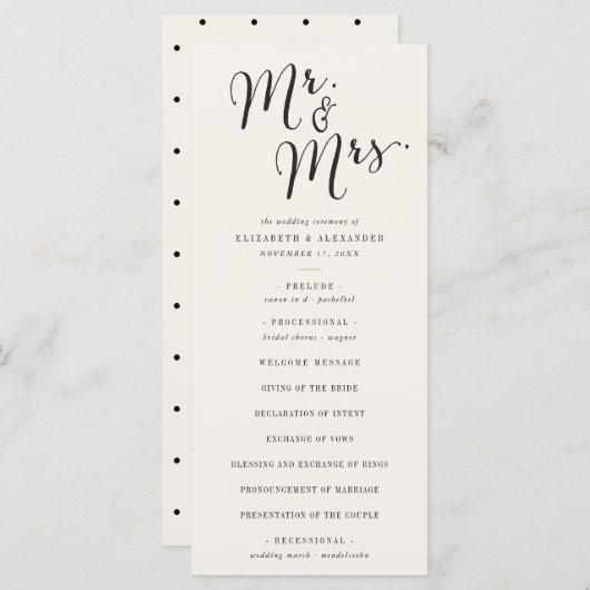 Mr & Mrs Calligraphy Script Classic Chic Wedding Programma (Voorkant / Achterkant)