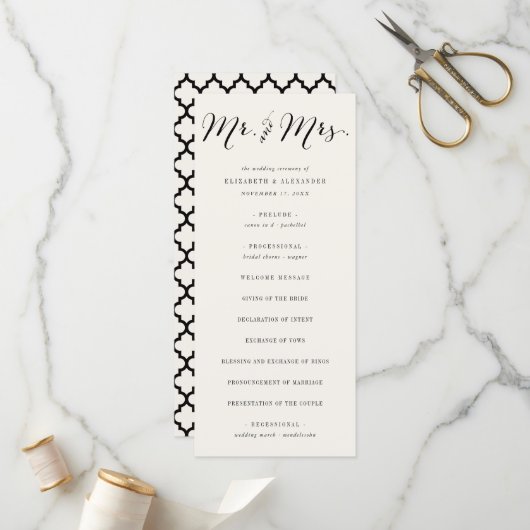 Mr & Mrs Calligraphy Script Geometric Chic Wedding Programma (Voorkant / Achterkant in situ)