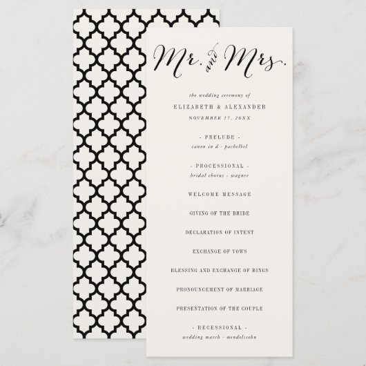 Mr & Mrs Calligraphy Script Geometric Chic Wedding Programma (Voorkant / Achterkant)