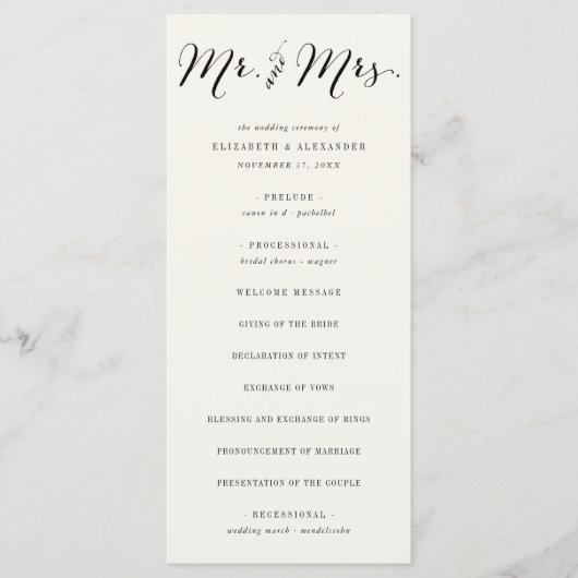Mr & Mrs Calligraphy Script Geometric Chic Wedding Programma (Voorkant)