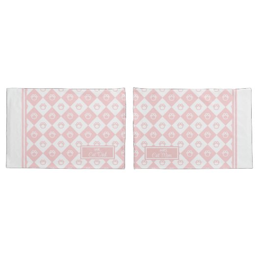Mr & Mrs Cat Mam en Pap Pink Cat Paw Patroon Kussensloop (Achterkant-Set)