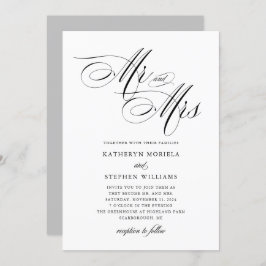 Mr & Mrs Classic Calligraphy Wedding Invitation Kaart