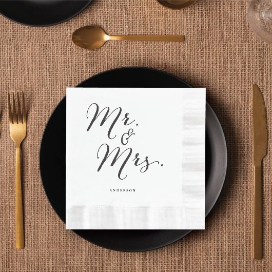 Mr & Mrs Classic Script Calligraphy Name Wedding Servetten