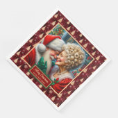 Mr & Mrs Claus Vakantie Servetten Rood Goud Groen (Hoek)