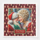 Mr & Mrs Claus Vakantie Servetten Rood Goud Groen (Voorkant)