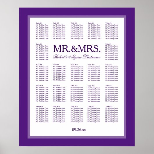 Mr. & Mrs Color Select Seating Chart Poster (Voorkant)