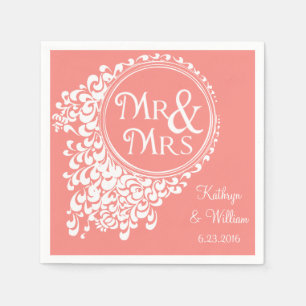 Mr & Mrs Coral Personalized Napkins Servetten