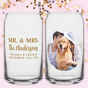 Mr & Mrs Custom Foto Modern Goud Elegant Bruiloft Blikvorm Glas