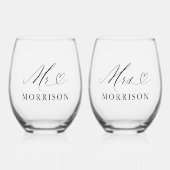 Mr & Mrs Custom Wedding Modern Wijnglas Zonder Voet (Voorkant)