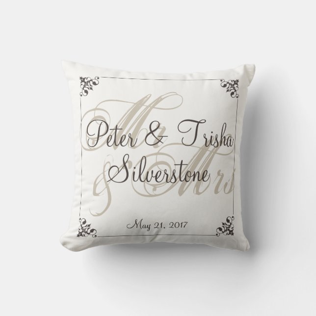 Mr&Mrs Custom Wedding Pillow, Wedding/Shower Gift Kussen (Voorkant)