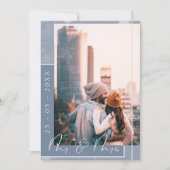 Mr & Mrs Dusty Blue White Script Foto Save The Date (Voorkant)