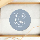 Mr Mrs Dusty Dusty Blue Wedding Ronde Sticker