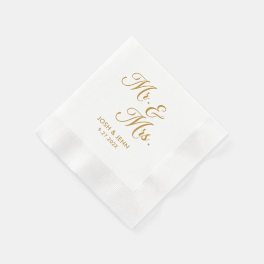 Mr & Mrs Eenvoudig Script Gouden Huwelijksservette Servet (Hoek)