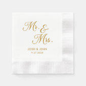 Mr & Mrs Eenvoudig Script Gouden Huwelijksservette Servet (Voorkant)