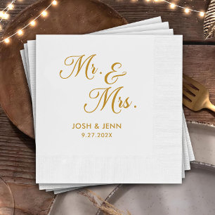 Mr & Mrs Eenvoudig Script Gouden Huwelijksservette Servet