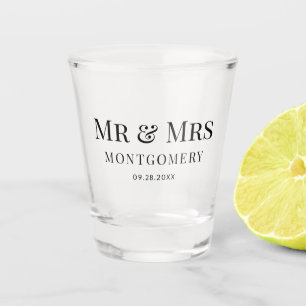 Mr & Mrs Eenvoudige Klassieke Elegante Trouw Shot Glas