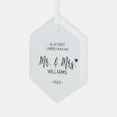 Mr. Mrs. Eerste Kerstmis. Glas Ornament (Voorkant links)