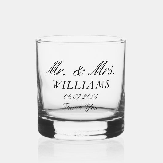 Mr. Mrs. Elegant Custom Wedding Dank u Whisky Glas (Voorkant)