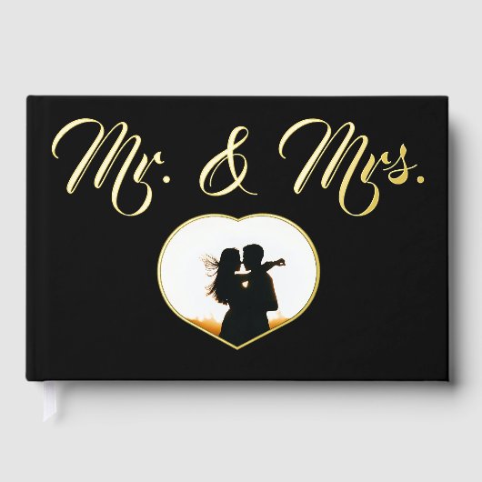 Mr & Mrs Elegant Modern Photo Heart Mariage Noir (Recto)