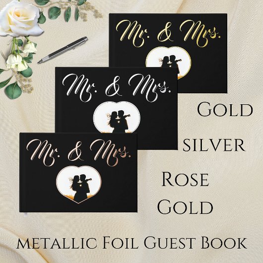 Mr & Mrs Elegant Modern Photo Heart Mariage Noir