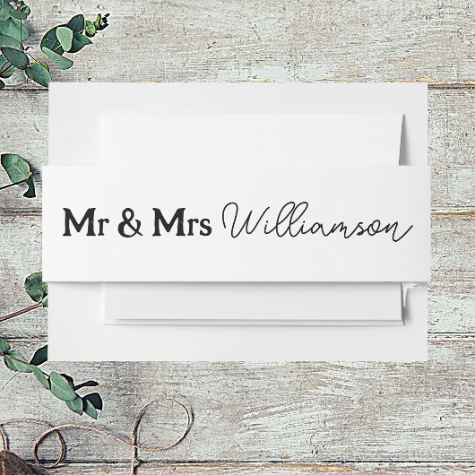 Mr & Mrs Elegant Script Uitnodiging Belly Band Uitnodigingen Wikkel