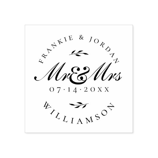Mr & Mrs | Elegante kalligrafie script trouwdatum Rubberstempel (Afrduk)
