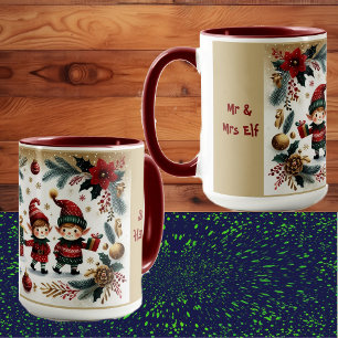 Mr & Mrs Elf Vrolijk Kerstfeest Poinsettia Botanic Mok