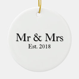 Mr & Mrs Est. Year Elegant Personalized Couple  Keramisch Ornament
