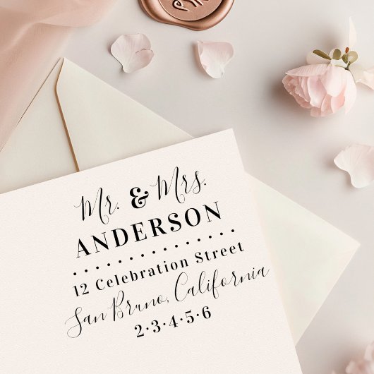 MR & MRS Familienaam Script Modern retouradres Rubberstempel