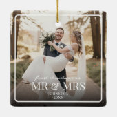 Mr & Mrs First Chirstmas Boarder Custom Photo  Keramisch Ornament (Achterkant)