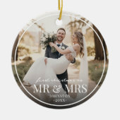 Mr & Mrs First Chirstmas Boarder Custom Photo Keramisch Ornament (Voorkant)