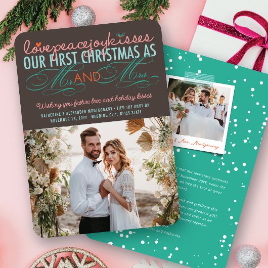 Mr & Mrs First Christmas Mistletoes Photo Wedding Feestdagenkaart