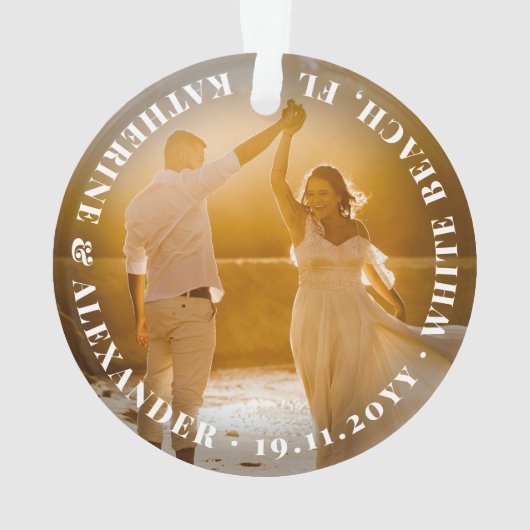 Mr & Mrs First Christmas Simple Text Circle Photo (dos)