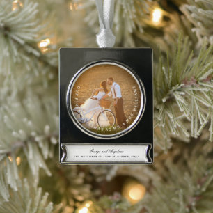Mr & Mrs First Kerstbruilding Foto Ornament Verzilverd Banner Ornament