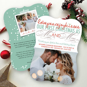 Mr & Mrs First Kerstmis Mistletoes Foto Wedding Feestdagenkaart
