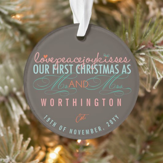 Mr & Mrs First Kerstmis Mistletoes Foto Wedding Ornament (Boom)